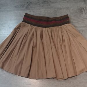 Y2K Neo-Vintage Beige Voluminous Pleated Stripe Waistband Full Mini Tennis Skirt